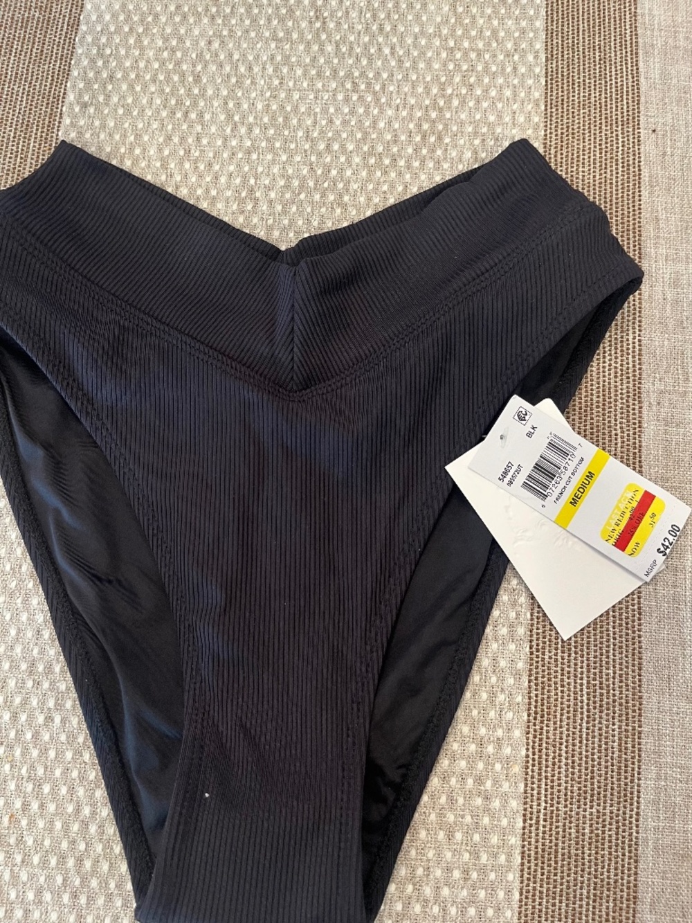 Becca Black Bikini Bottom NWT Size S Textured Classic Fit $42 Retail